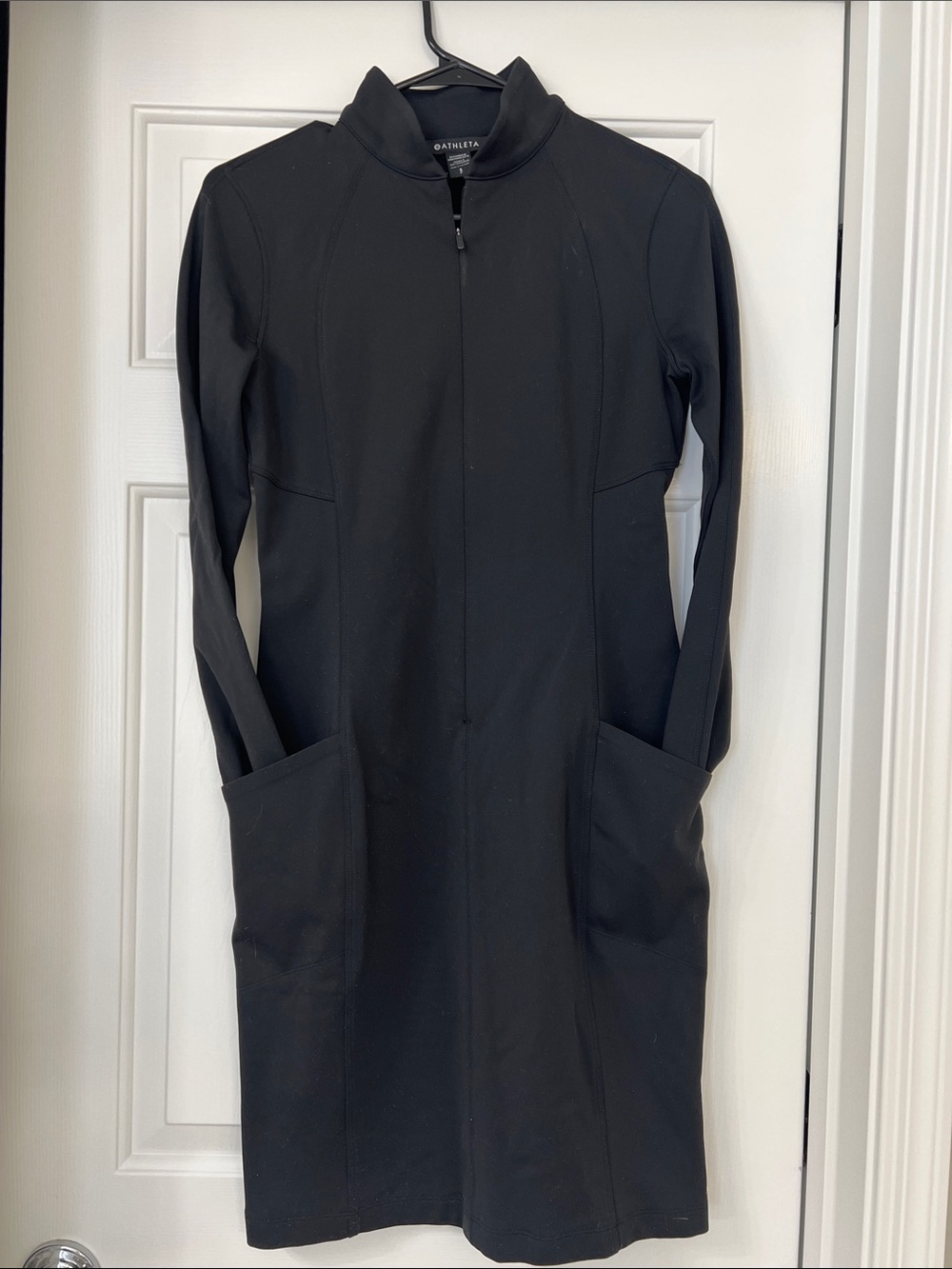 Athleta Black Long Sleeve Zip-Up Sheath Dress